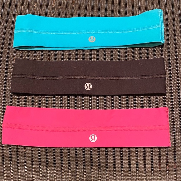 3 Authentic Lululemon Headbands aqua pink and black - Picture 2 of 9